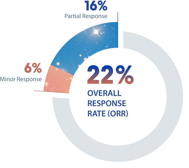 Visual depicting overall (22%), partial (16%), and minor (6%) response rate based on the RANO 2.0 response qualifications