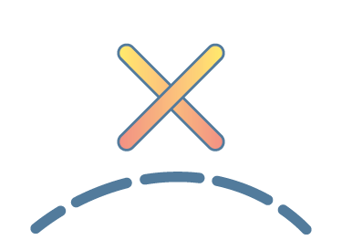 Icon of an X mark over a dotted line